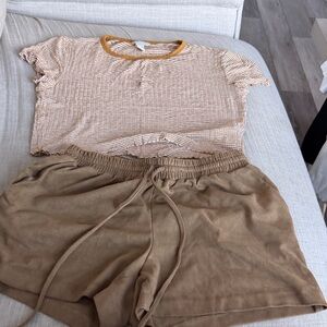 Casual Tan Women's Shirt + Shorts